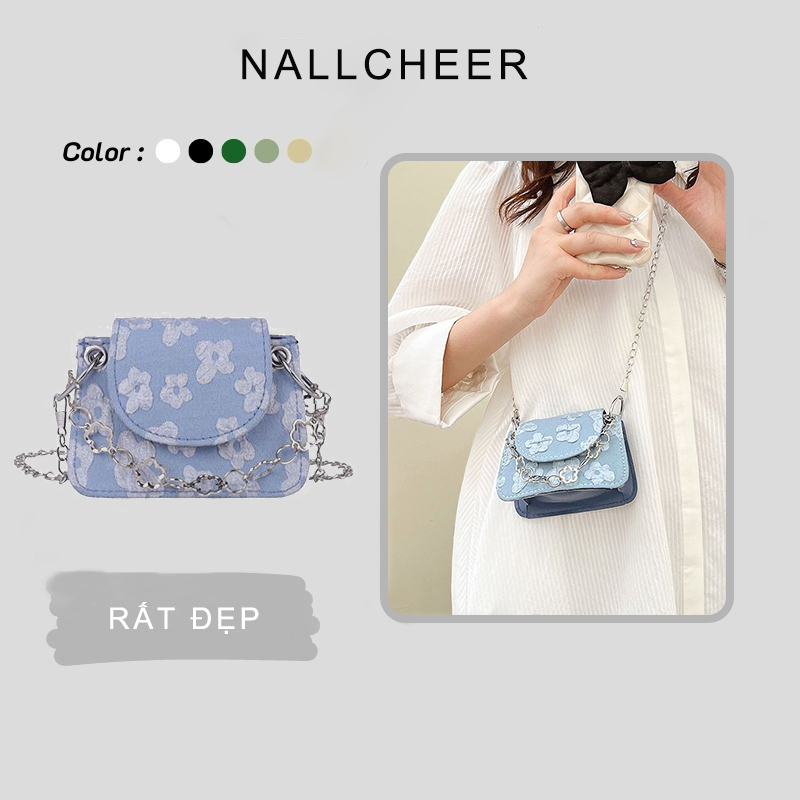 Nallcheer Túi Xách mini Phối Dây Xích Đeo Vai Cá Tính Cho Nữ