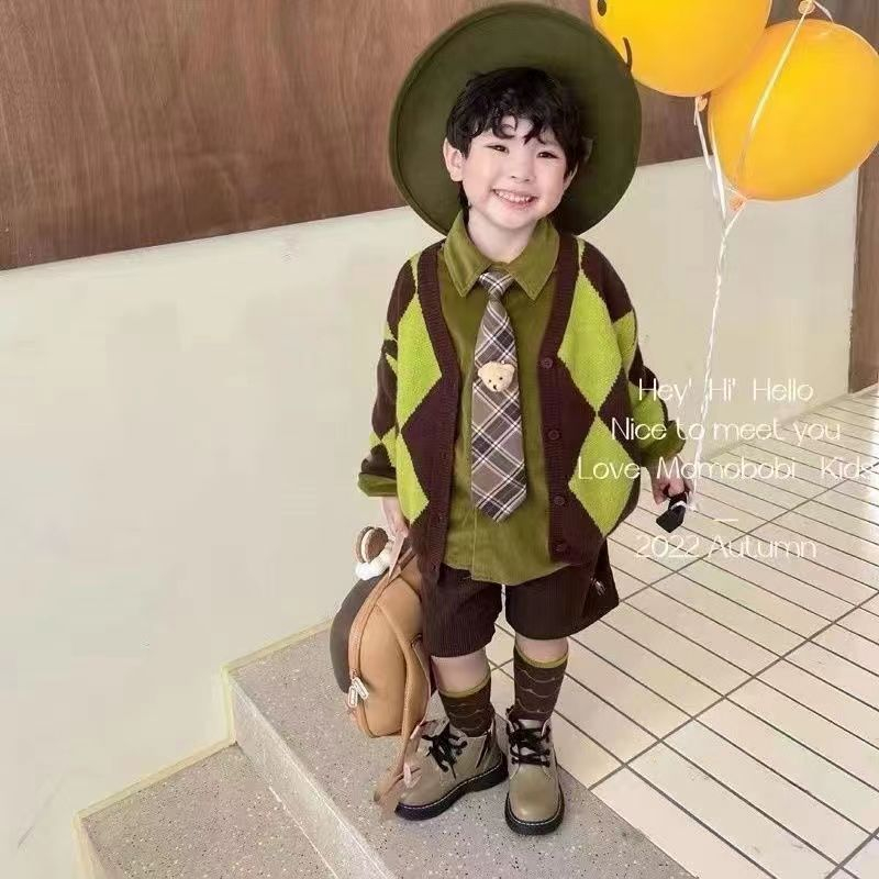 Áo Khoác Họa Tiết Hình Thoi Ánh Sáng Độc Đáo Thời Trang Xuân Thu Phong Cách Mới Cho Bé Trai Bé Gái