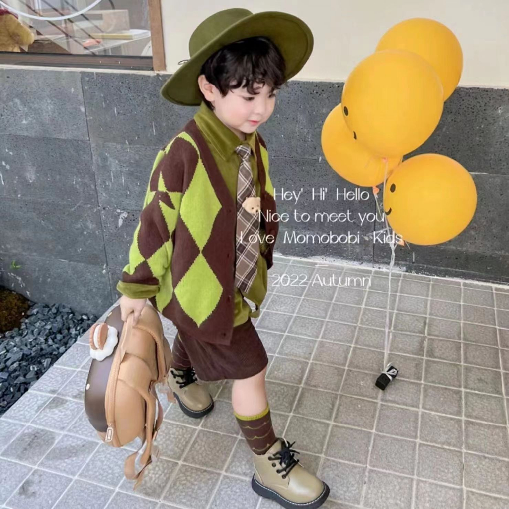 Áo Khoác Họa Tiết Hình Thoi Ánh Sáng Độc Đáo Thời Trang Xuân Thu Phong Cách Mới Cho Bé Trai Bé Gái