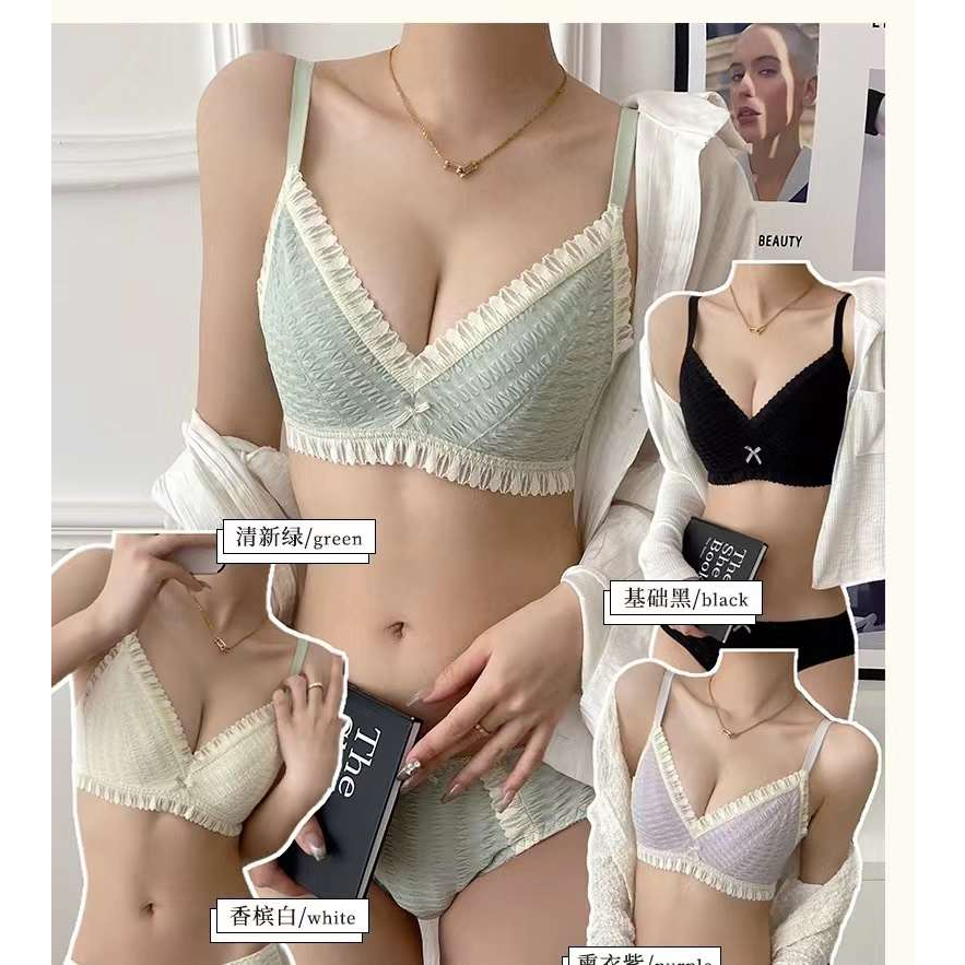 Áo Lót Ren Xếp Ly Mỏng Nhẹ Thoáng Khí Không Gọng Thép Thoải Mái Màu Sắ