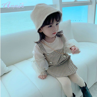 Annie Váy mùa thu cho bé gái váy kẻ sọc chắp vá retro 2-6 tuổi bé gái giả 2 váy