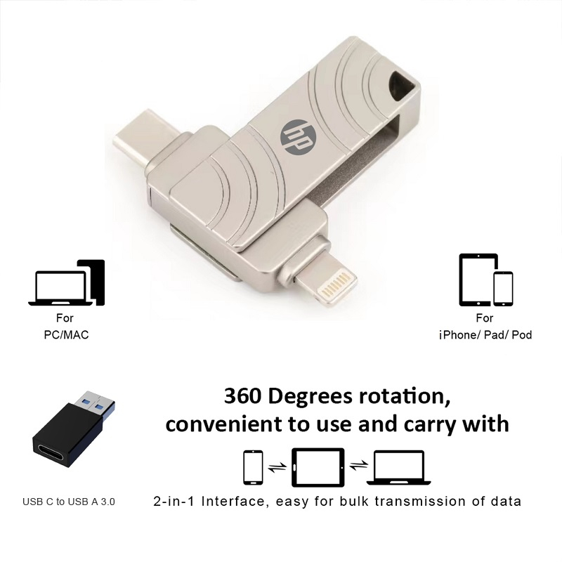Ổ đĩa flash iXpand 3 trong 1 HP 1TB USB Type C cho ios Đĩa flash Kim loại Thẻ nhớ Pendrive