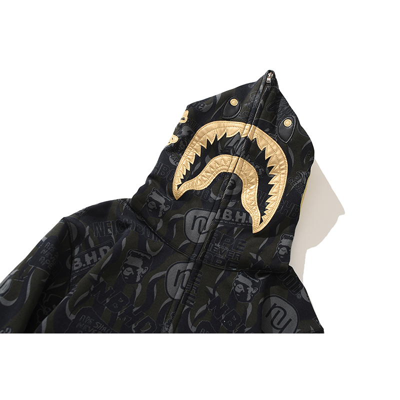 Bape Áo hoodie cotton Phối Khóa Kéo In Họa Tiết Thời Trang Cho Nam Nữ