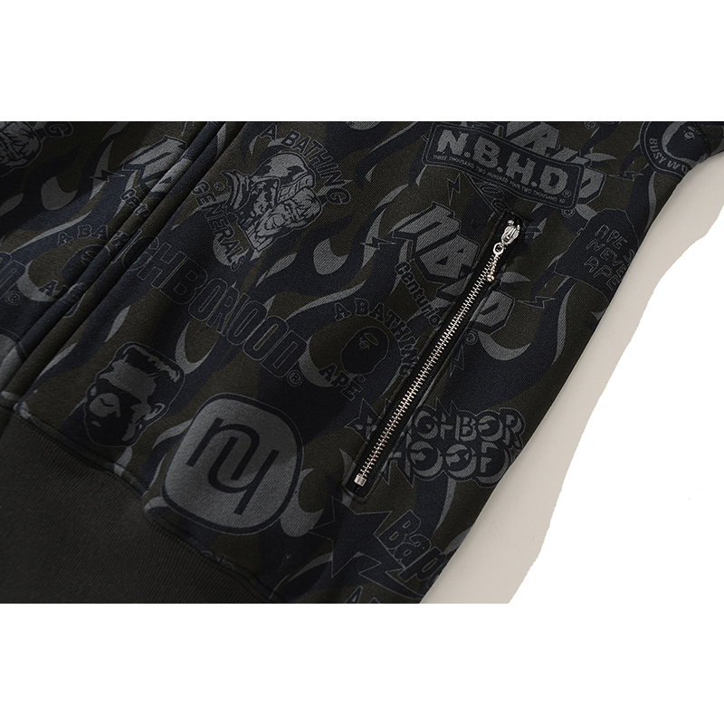 Bape Áo hoodie cotton Phối Khóa Kéo In Họa Tiết Thời Trang Cho Nam Nữ