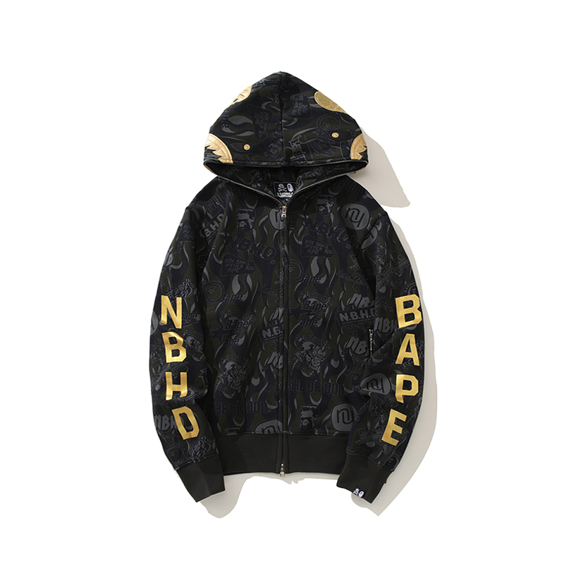Bape Áo hoodie cotton Phối Khóa Kéo In Họa Tiết Thời Trang Cho Nam Nữ