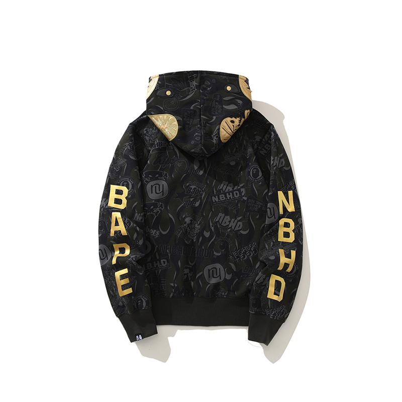 Bape Áo hoodie cotton Phối Khóa Kéo In Họa Tiết Thời Trang Cho Nam Nữ