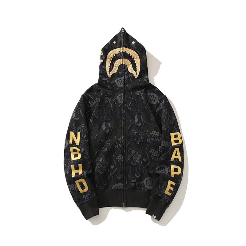 Bape Áo hoodie cotton Phối Khóa Kéo In Họa Tiết Thời Trang Cho Nam Nữ