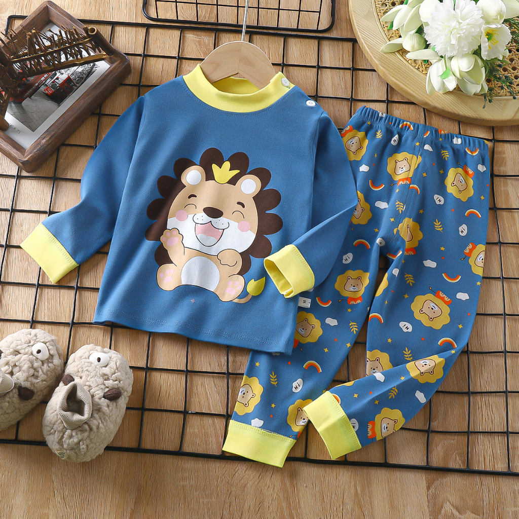 Bộ Đồ Ngủ Tay Dài Chất Liệu cotton Thoáng Khí In Họa Tiết Hoạt Hình Dễ Thương Thời Trang Cho Bé Trai Và Gái Từ 0-4 Tuổi