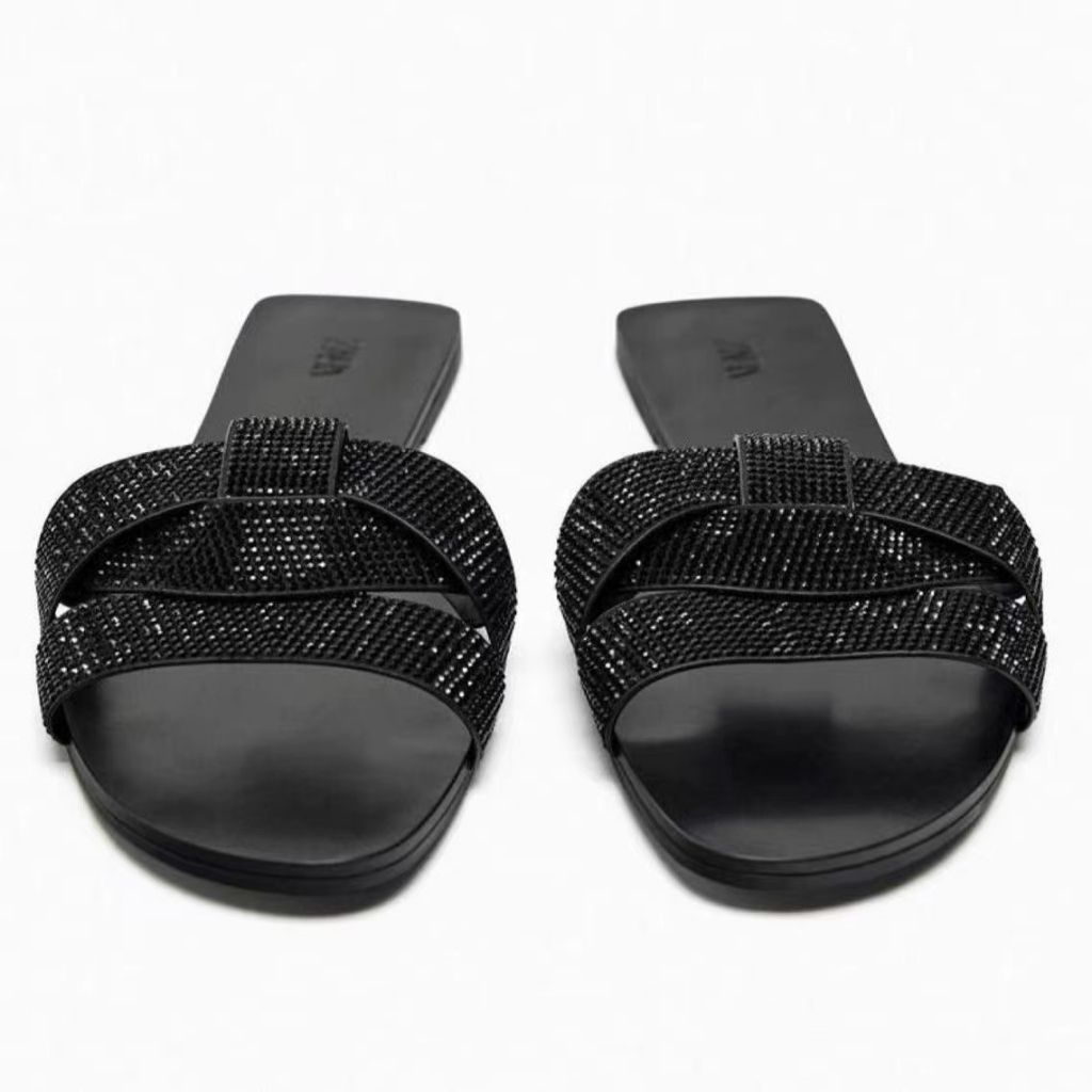 Zara Dép Sandal Đế Bệt Mũi Vuông Thời Trang 2023 Dành Cho Nữ