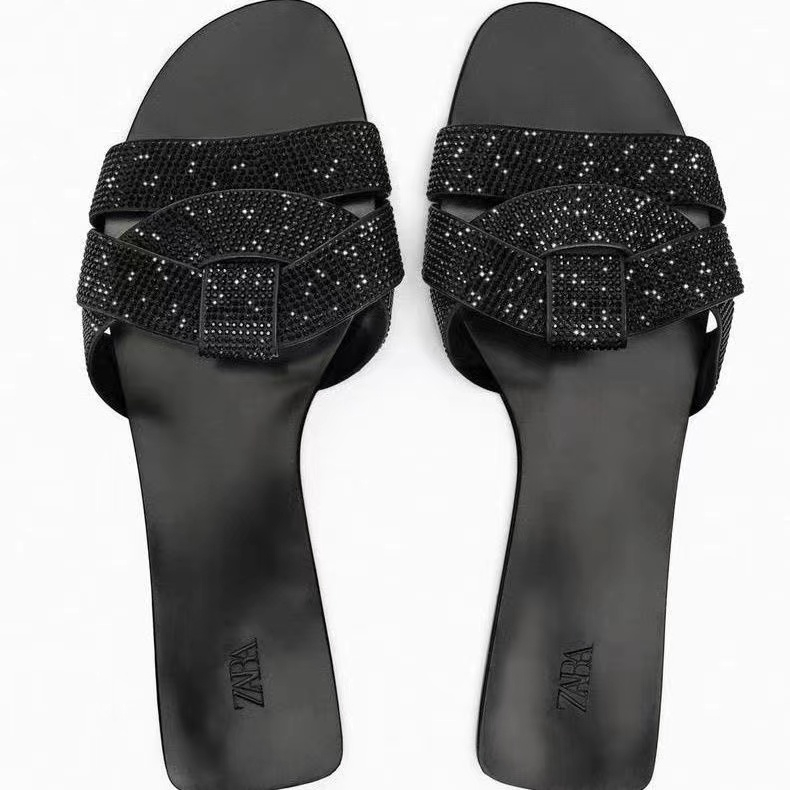 Zara Dép Sandal Đế Bệt Mũi Vuông Thời Trang 2023 Dành Cho Nữ