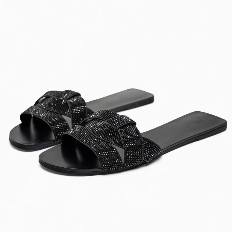 Zara Dép Sandal Đế Bệt Mũi Vuông Thời Trang 2023 Dành Cho Nữ