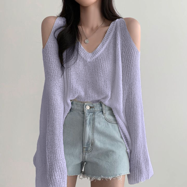 Áo Thun Dệt Kim Tay Dài Hở Vai Quyến Rũ Cho Nữ | BigBuy360 - bigbuy360.vn