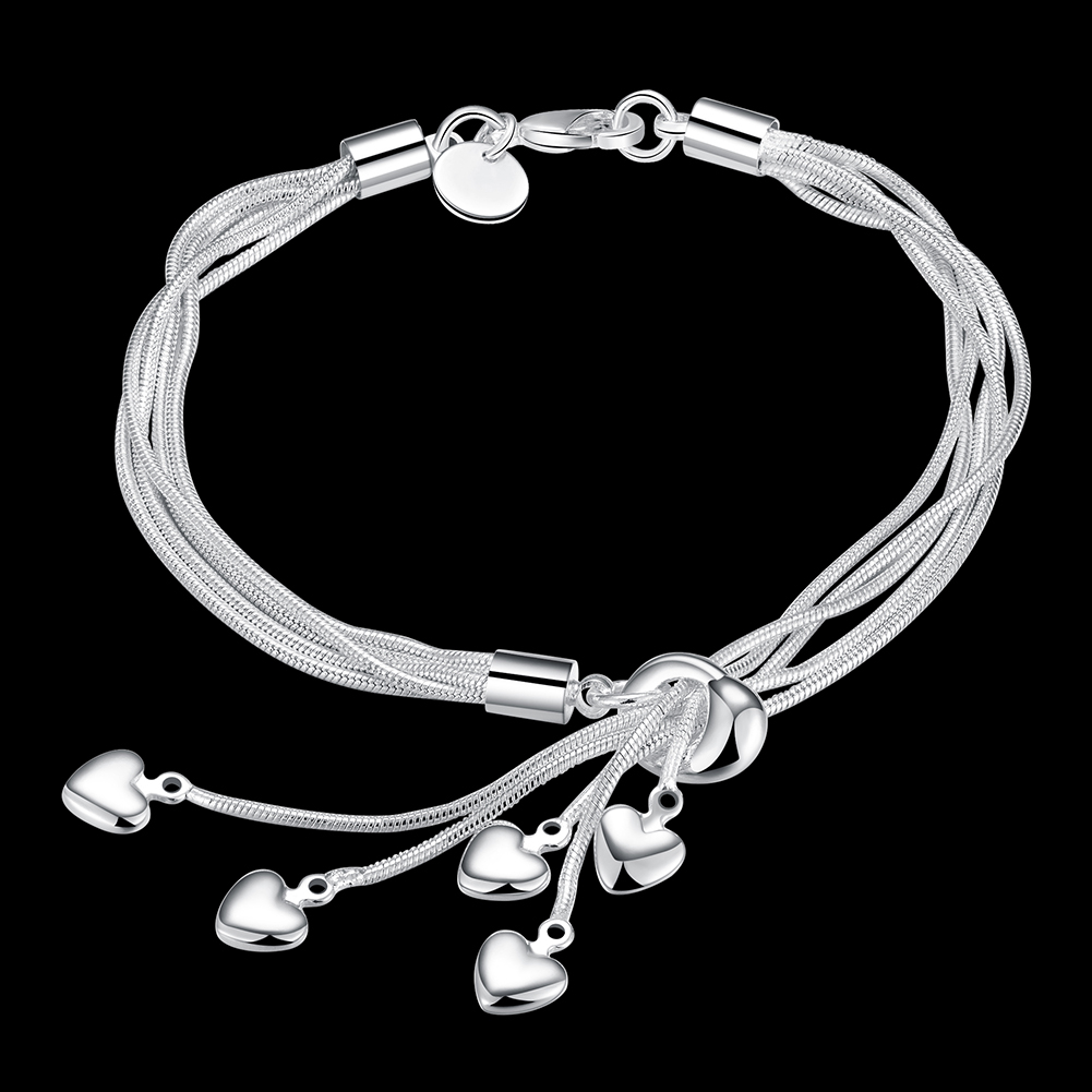 Mới Vòng Tay Mạ Bạc 925 Mặt Hình Trái Tim 5 Lớp