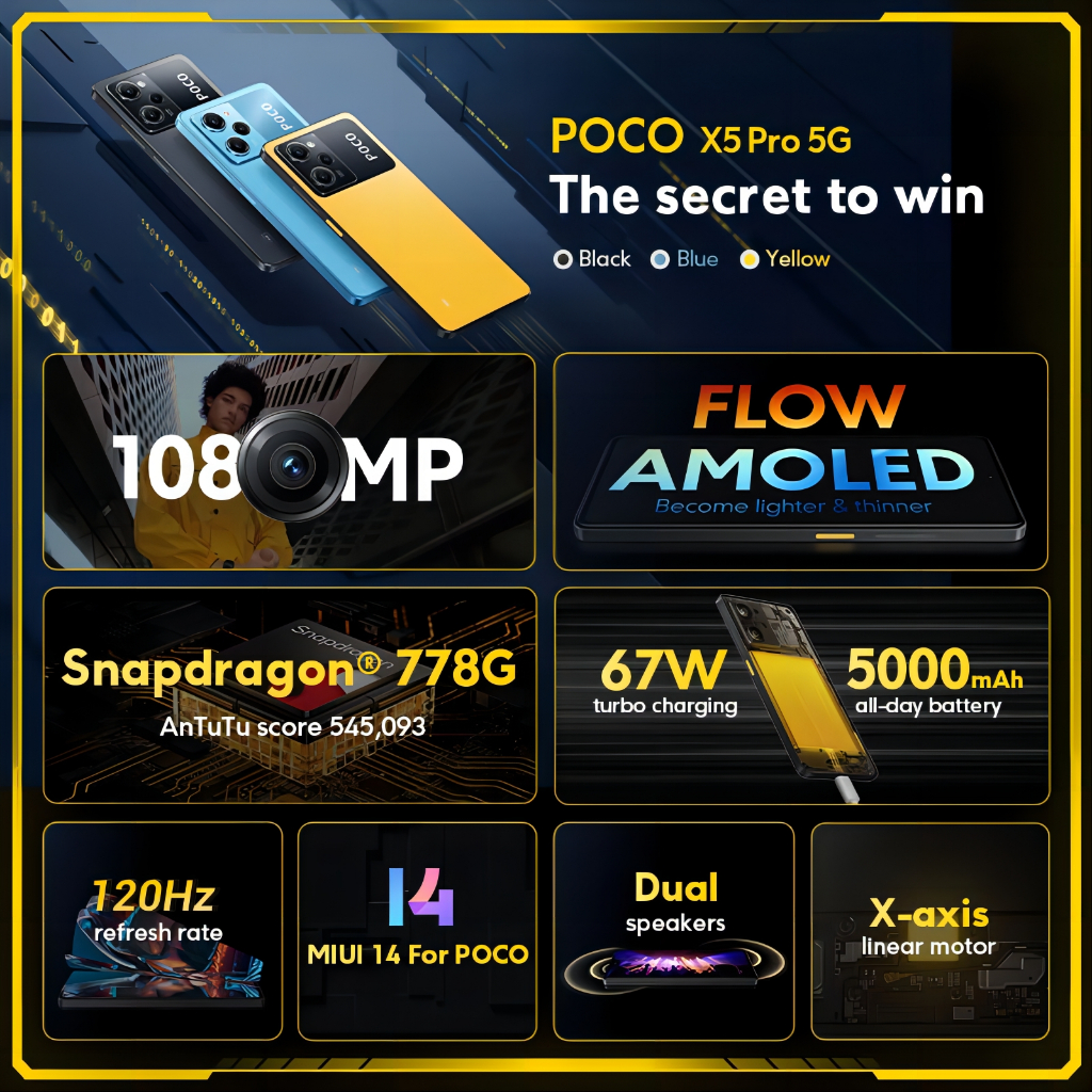 POCO X5 Pro 5G Phiên Bản Toàn Cầu 128GB / 256GB Snapdragon 778G 120Hz 108MP 67W NFC Điện Thoại Thông Minh