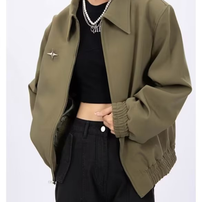 ✦AFFLIGA✦ Áo Khoác Bóng Chày Ngắn Màu Trơn Có Đệm Vai Phong Cách Đường Phố Mỹ Cho Nam
