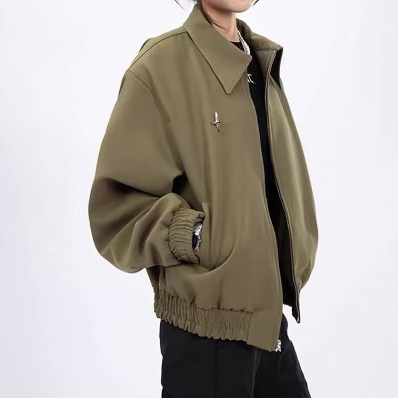 ✦AFFLIGA✦ Áo Khoác Bóng Chày Ngắn Màu Trơn Có Đệm Vai Phong Cách Đường Phố Mỹ Cho Nam