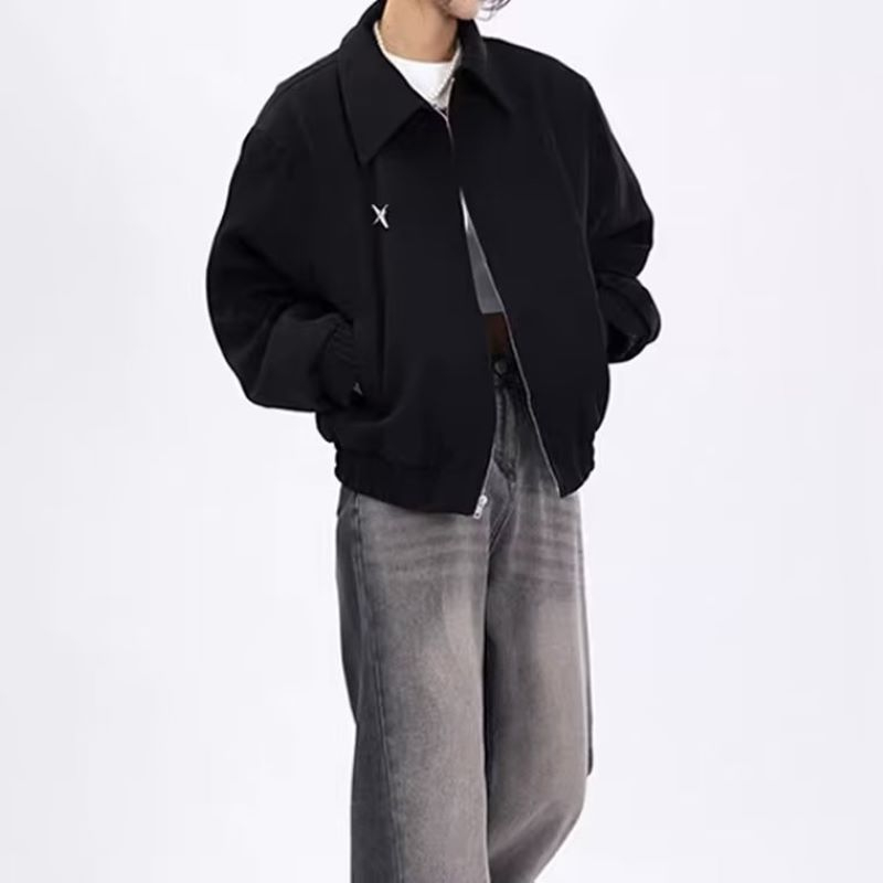 ✦AFFLIGA✦ Áo Khoác Bóng Chày Ngắn Màu Trơn Có Đệm Vai Phong Cách Đường Phố Mỹ Cho Nam