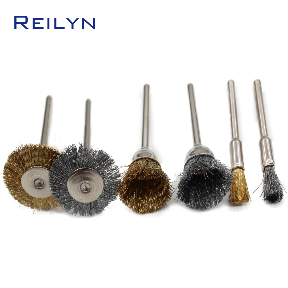 Bộ 100 Chổi Sợi nylon Đánh Bóng Trục Sợi Đồng Đầu Cọ Bằng Thép Không Gỉ mini Cho Máy Đánh Bóng dremel