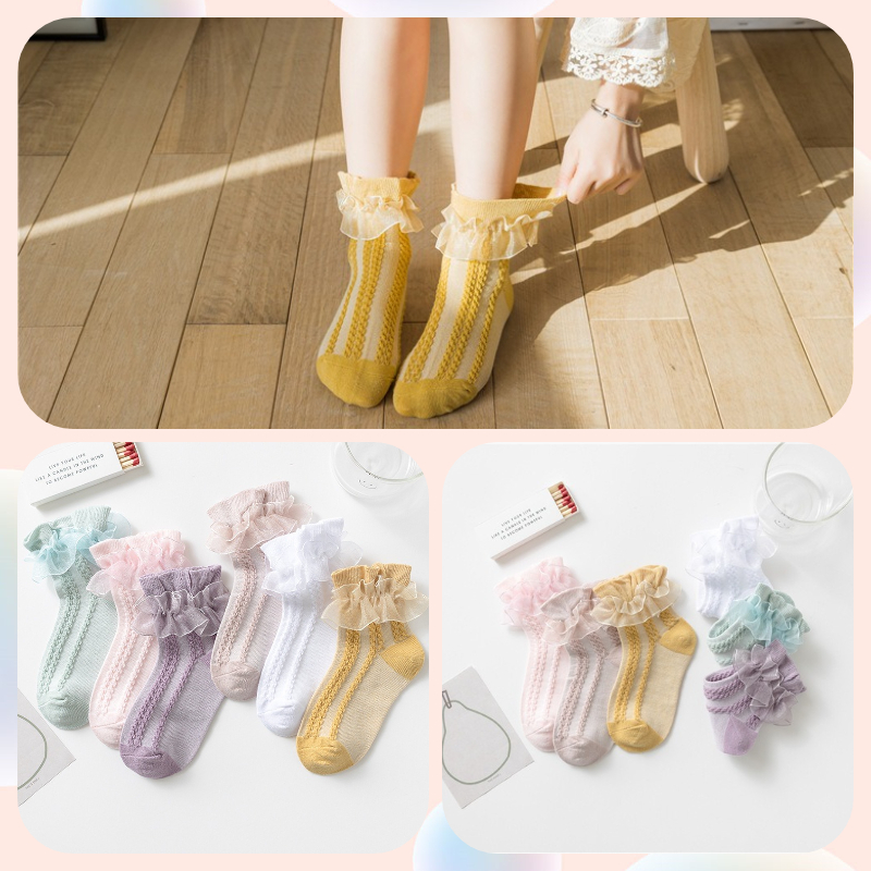 Vớ cotton Phối Ren Kiểu Công Chúa Thời Trang Xuân Thu Cho Bé Gái