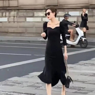 Hepburn Style 2023 Elegant Black Fishtail Dress for Women