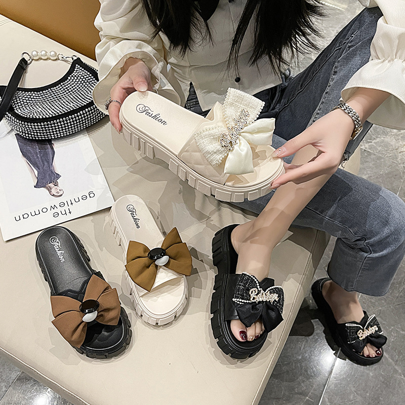 Dép Nữ Nơ Chữ Độn Đế Răng Cưa Siêu Cấp Dép lê quai ĐÍNH NƠ Bảng