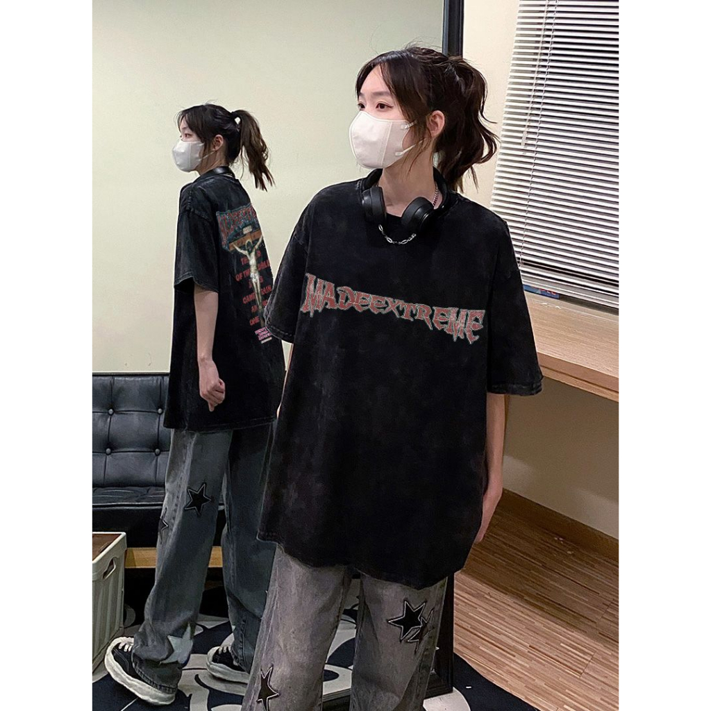 POFLORET Áo Thun unisex 100% cotton Ngắn Tay Phong Cách Mỹ Thời Trang Mùa Hè Cho Nữ