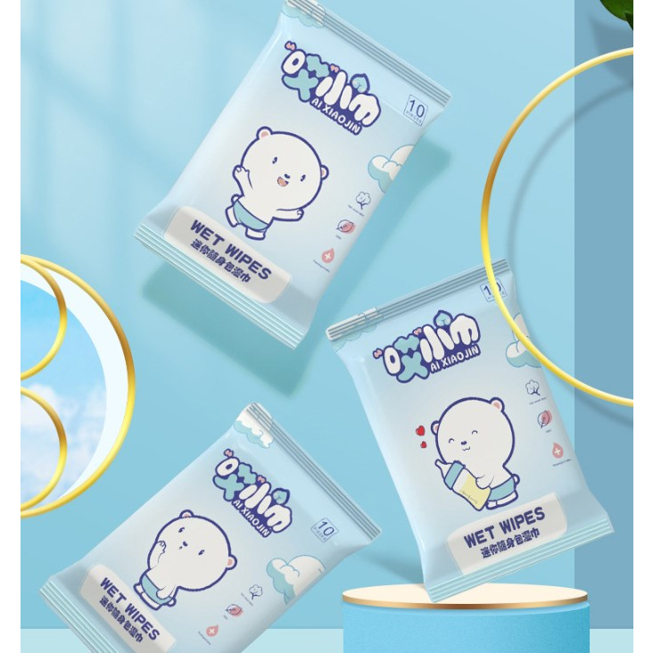 1 túi 10 Khăn ướt cho bé Vải không dệt lau làm sạch dưỡng ẩm trẻ sơ sinh Boron069