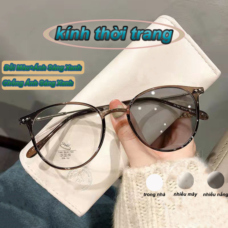 Kính đổi màu khi ra nắng chống ánh sáng xanh tròng 0 độ cận Nam và nữ thời trang tính tròng Chống tia UV400 Tự động đổi màu trong vòng 5 giây dưới ánh sáng mặt trời bảo vệ mắt Ống kính và khung chất lượng cao Đáp ứng nhu cầu mặc hàng ngày