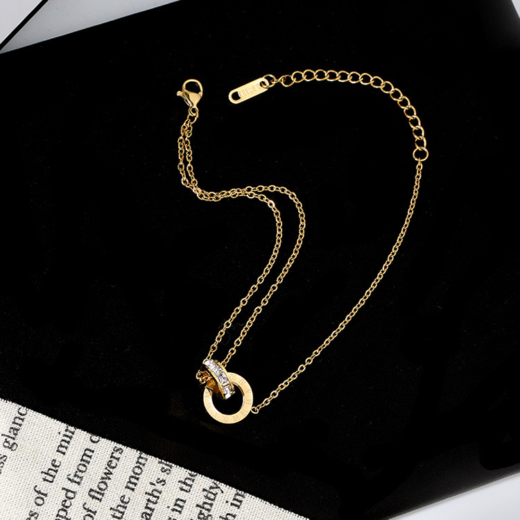 Besfome Bộ Trang Sức Vòng Cổ Vòng Tay Bông Tai Dây Xích Đôi Bằng Thép Titan Khảm Đá Màu Vàng Hồng Chất Lượng Cao Không Phai Chất Lượng Cao Thời Trang