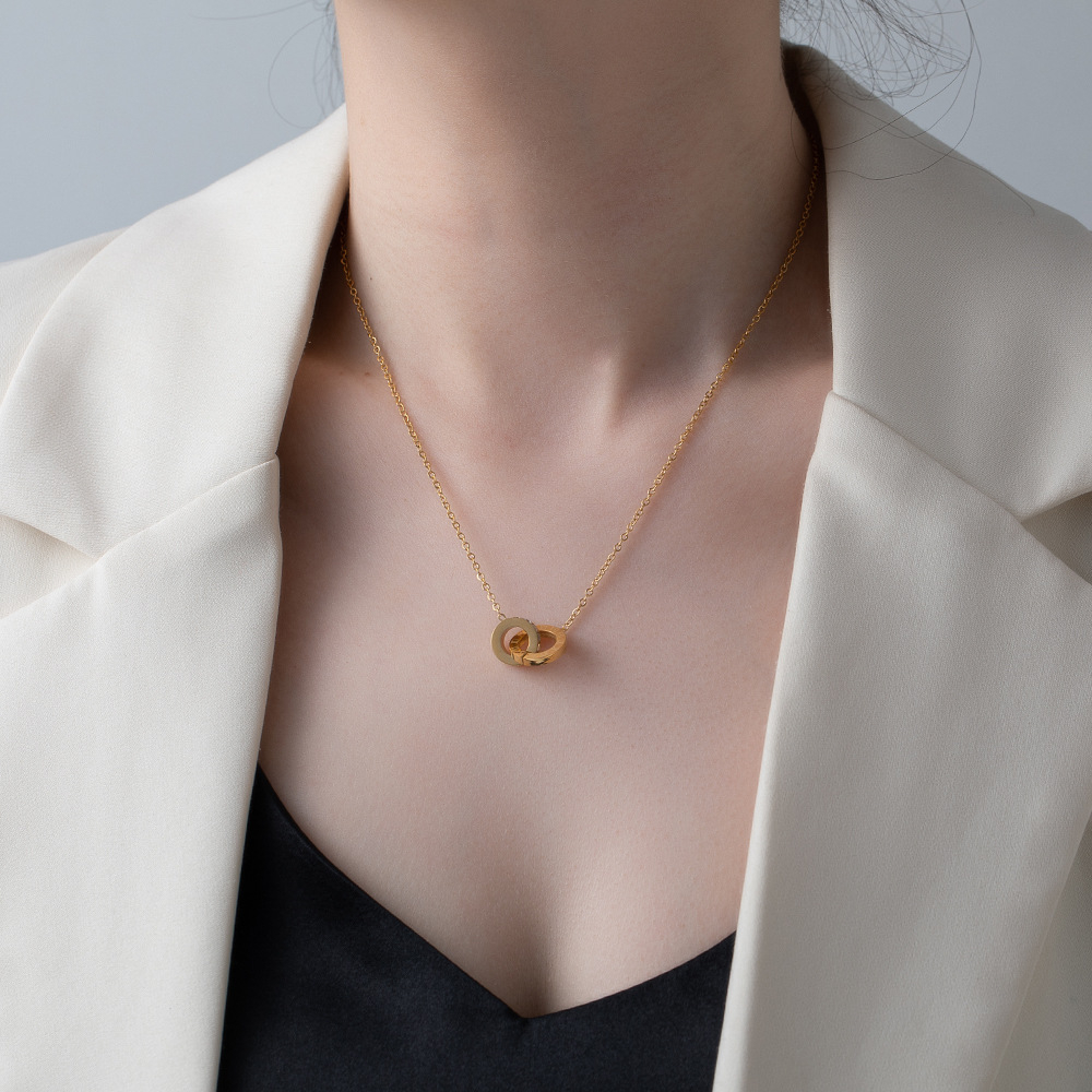 Besfome Bộ Trang Sức Vòng Cổ Vòng Tay Bông Tai Dây Xích Đôi Bằng Thép Titan Khảm Đá Màu Vàng Hồng Chất Lượng Cao Không Phai Chất Lượng Cao Thời Trang