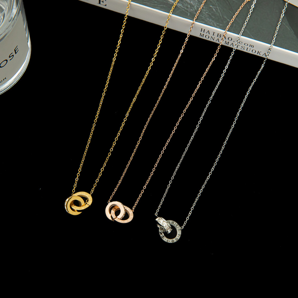 Besfome Bộ Trang Sức Vòng Cổ Vòng Tay Bông Tai Dây Xích Đôi Bằng Thép Titan Khảm Đá Màu Vàng Hồng Chất Lượng Cao Không Phai Chất Lượng Cao Thời Trang