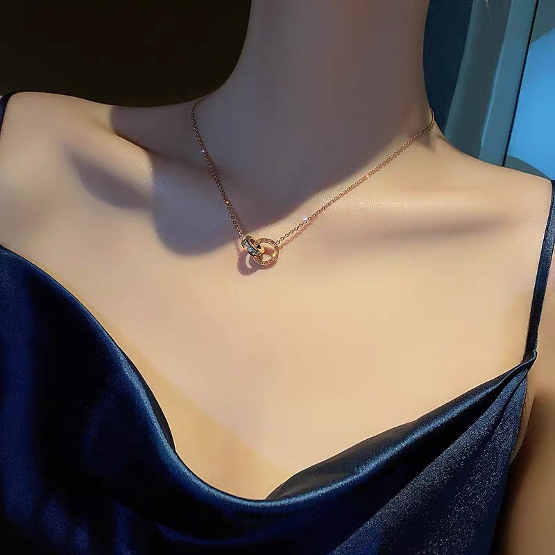 Besfome Bộ Trang Sức Vòng Cổ Vòng Tay Bông Tai Dây Xích Đôi Bằng Thép Titan Khảm Đá Màu Vàng Hồng Chất Lượng Cao Không Phai Chất Lượng Cao Thời Trang