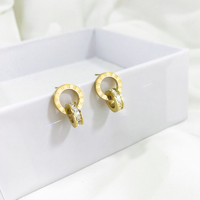 Besfome Bộ Trang Sức Vòng Cổ Vòng Tay Bông Tai Dây Xích Đôi Bằng Thép Titan Khảm Đá Màu Vàng Hồng Chất Lượng Cao Không Phai Chất Lượng Cao Thời Trang