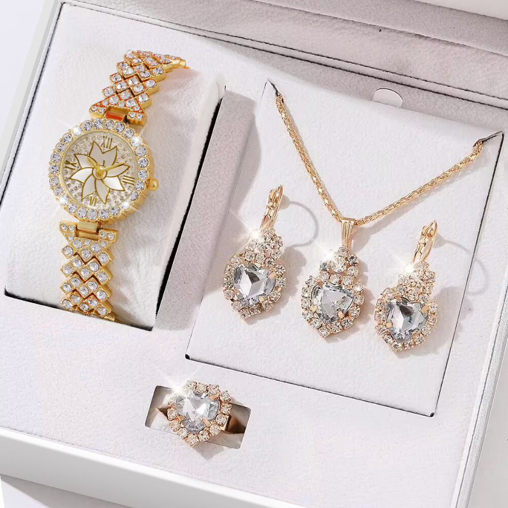 Set 2 Đồng Hồ Đeo Tay Và Vòng Đeo Tay Đính Đá Thời Trang Cho Nữ