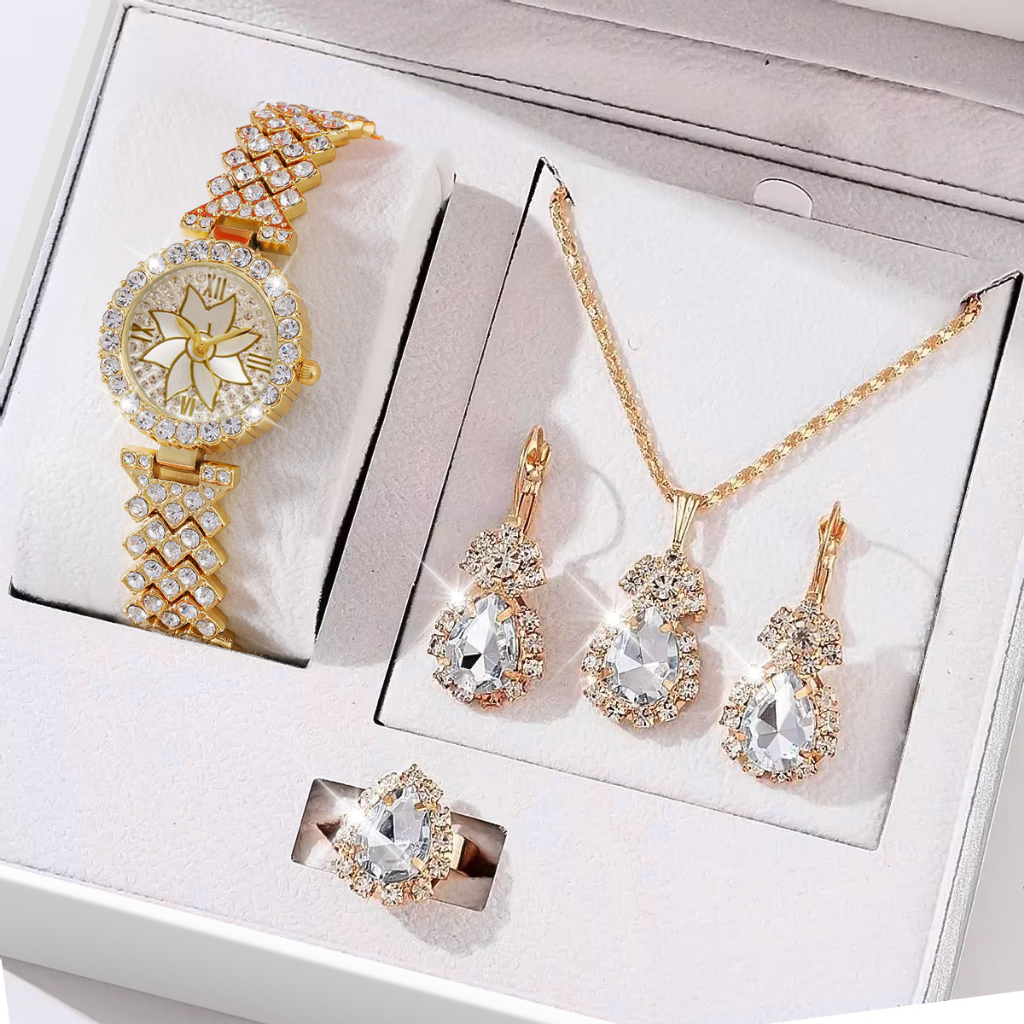 Set 2 Đồng Hồ Đeo Tay Và Vòng Đeo Tay Đính Đá Thời Trang Cho Nữ