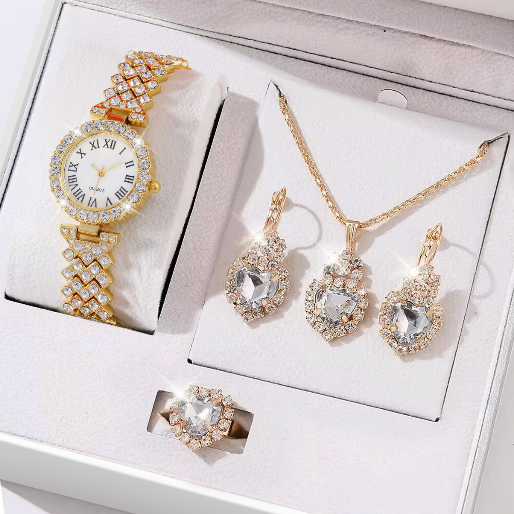 Set 2 Đồng Hồ Đeo Tay Và Vòng Đeo Tay Đính Đá Thời Trang Cho Nữ