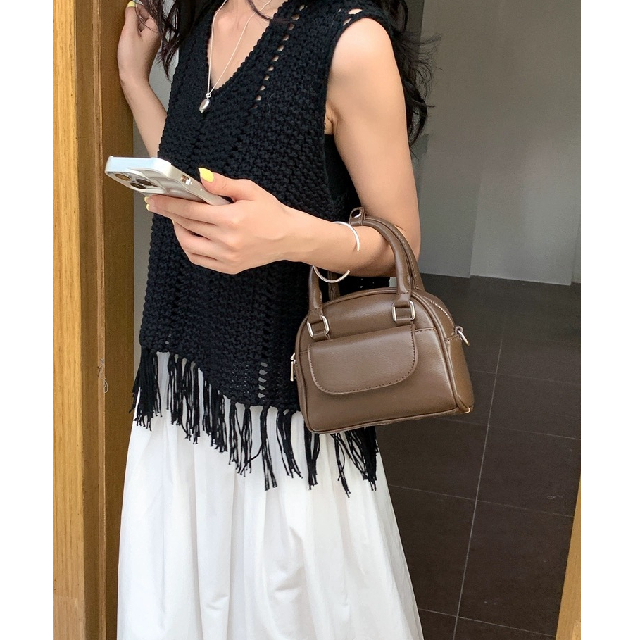 SHI CHEN Túi Xách Da Cầm Tay Màu Trơn Phong Cách retro Hàn Quốc Cao Cấp