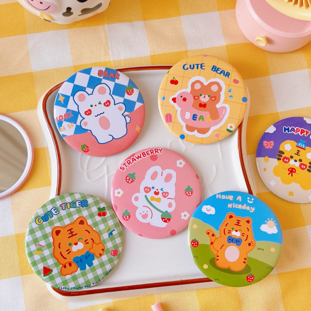 Gương Trang Điểm mini Kiểu Tròn Họa Tiết Hoạt Hình Dễ Thương 1k