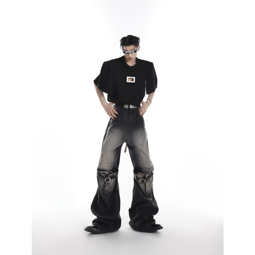 Mới Quần jeans Dài quần jean nam Rách Gối Thời Trang Dành quần bò Nam Nữ oversize Quần bò rách gối hiphop quần jean baggy