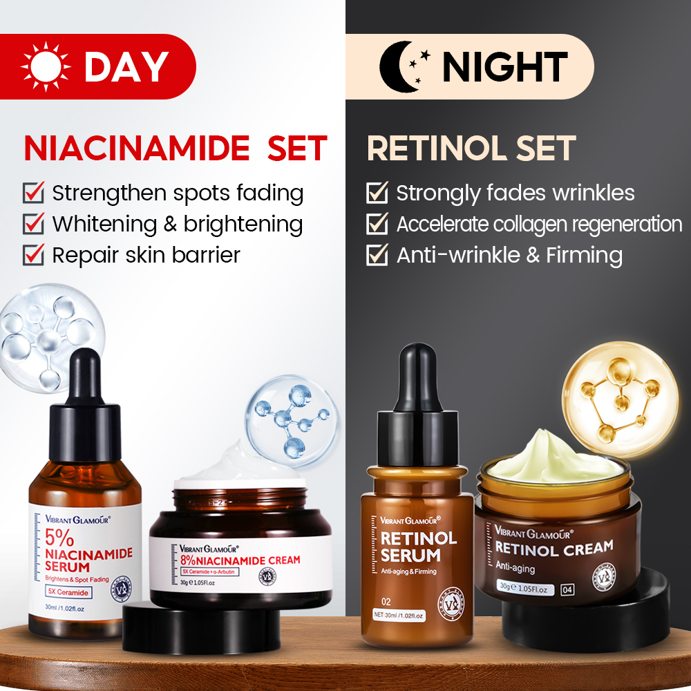 VIBRANT GLAMOUR Retinol Niacinamide Mặt Serum Bộ 5X Ceramide Làm Trắng Da Dưỡng Ẩm Chống Lão Hóa 4PCS