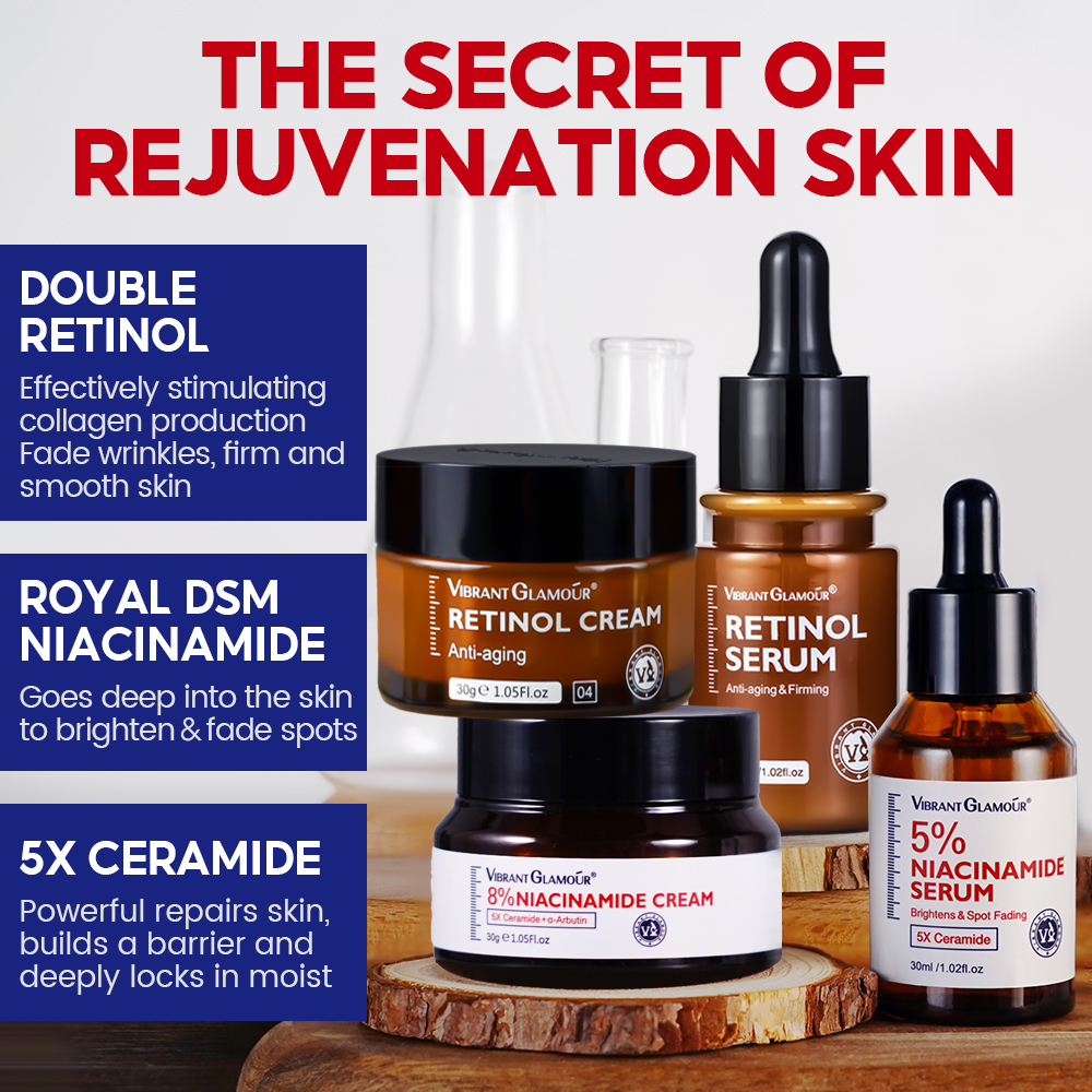 VIBRANT GLAMOUR Retinol Niacinamide Mặt Serum Bộ 5X Ceramide Làm Trắng Da Dưỡng Ẩm Chống Lão Hóa 4PCS