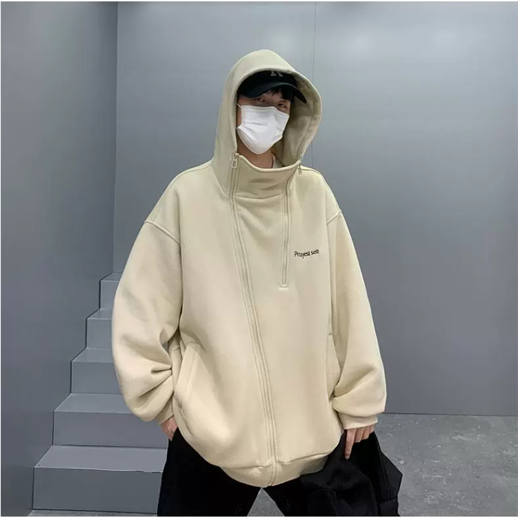 Mới Áo hoodie nam Màu Trơn áo hoodie dày Phối Khóa Kéo áo hoodie unisex Thời Trang hoodie zip Nam Nữ