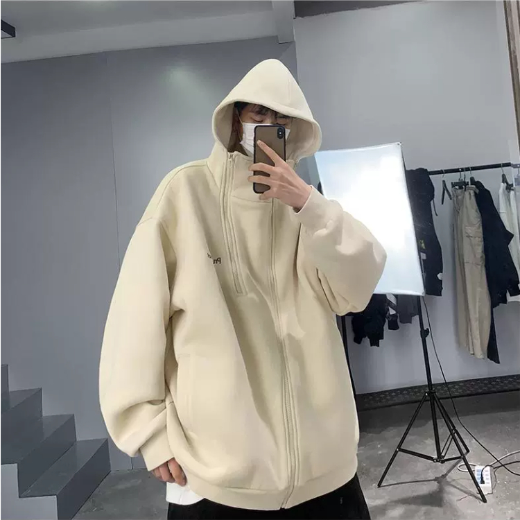 Mới Áo hoodie nam Màu Trơn áo hoodie dày Phối Khóa Kéo áo hoodie unisex Thời Trang hoodie zip Nam Nữ