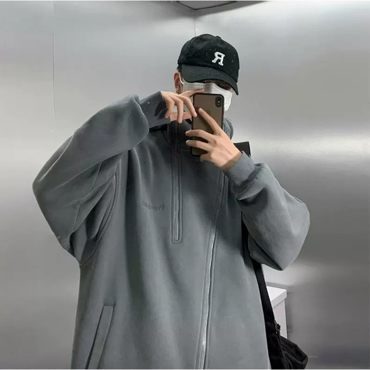 Mới Áo hoodie nam Màu Trơn áo hoodie dày Phối Khóa Kéo áo hoodie unisex Thời Trang hoodie zip Nam Nữ