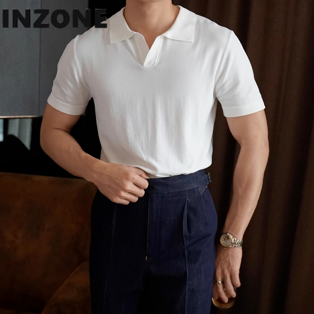 Áo sơ mi polo dệt kim cho nam thời trang giản dị hàn quốc mỏng dệt kim áo sơ mi polo ngắn tay