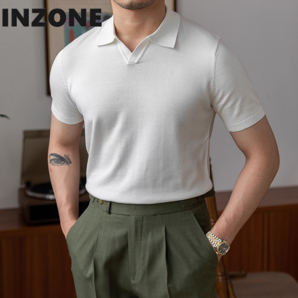 Áo sơ mi polo dệt kim cho nam thời trang giản dị hàn quốc mỏng dệt kim áo sơ mi polo ngắn tay