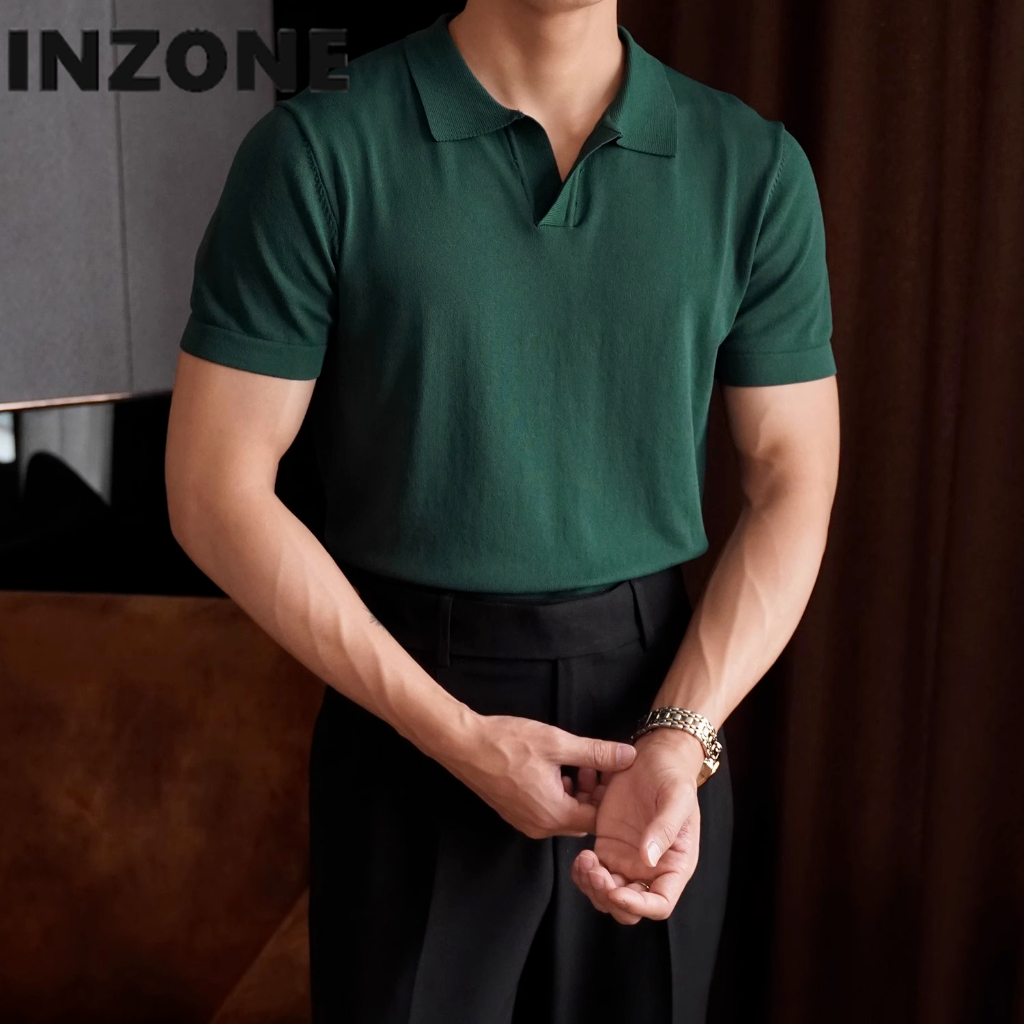 Áo sơ mi polo dệt kim cho nam thời trang giản dị hàn quốc mỏng dệt kim áo sơ mi polo ngắn tay