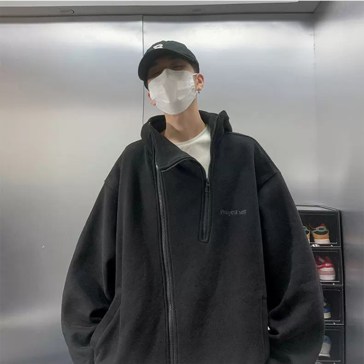 Mới Áo hoodie nam Màu Trơn áo hoodie dày Phối Khóa Kéo áo hoodie unisex Thời Trang hoodie zip Nam Nữ