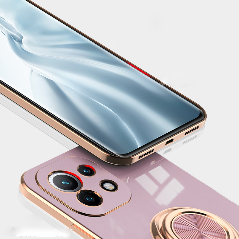 Ốp Điện Thoại silicone Mềm Mạ Viền Có Vòng Đỡ Hình Vuông Cho xiaomi mi 13 12 11 lite 5g ne 12t 11t 10t 9t pro