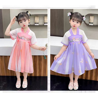 Đầm hán phục tay ngắn phong cách trung hoa mới cho bé gái